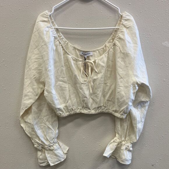Weworewhat Peasant Cream Linen Blend Bell sleeves Cottagecore Fairycore crop top - Picture 1 of 11